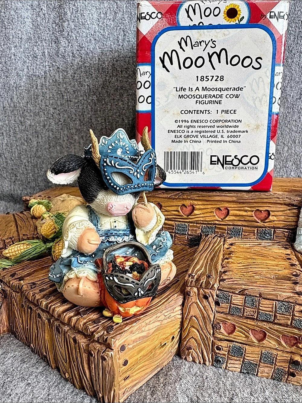 Enesco Mary's Moo Moos Cow Figurine Blue & White